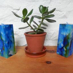Candles, Square Candle, Marbled Candle. Blue Unscented Handmade Candle - thumbnail 2