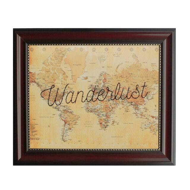 Wanderlust World Map Print Embroidered Vintage Travel Wall Art - image 1