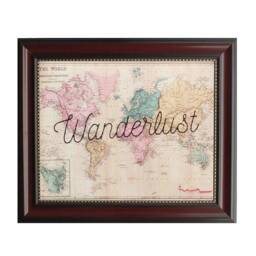 Wanderlust World Map Print Embroidered Vintage Travel Wall Art - thumbnail 3