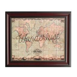 Wanderlust World Map Print Embroidered Vintage Travel Wall Art - thumbnail 2