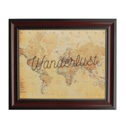 Wanderlust World Map Print Embroidered Vintage Travel Wall Art - thumbnail 1