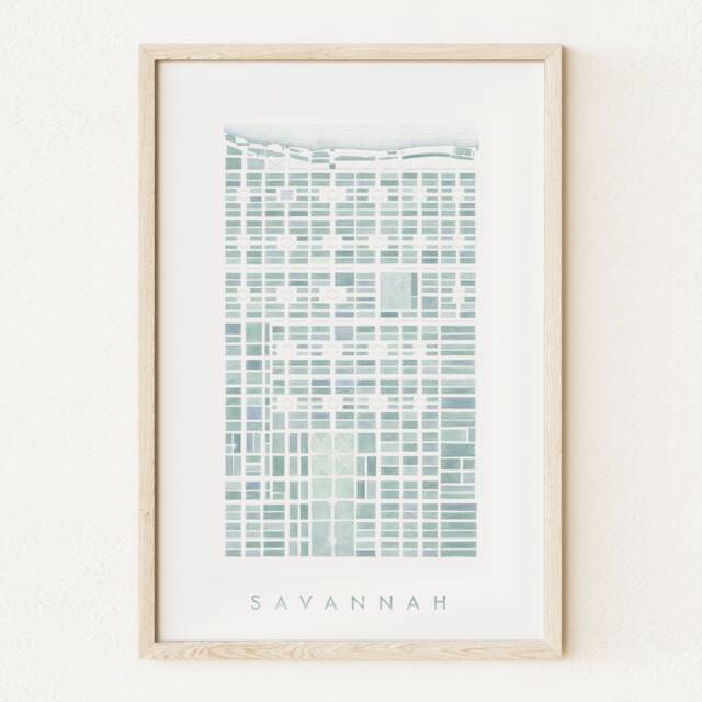 Savannah Map Watercolor Print Georgia City Block Plan - Art Print Wedding Gift Anniversary Scad Graduation Realtor Lowcountry Wall Art - image 1