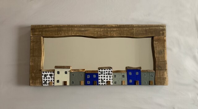 Funckles Cobalt Blue Paw Print Cottage Driftwood Mirror