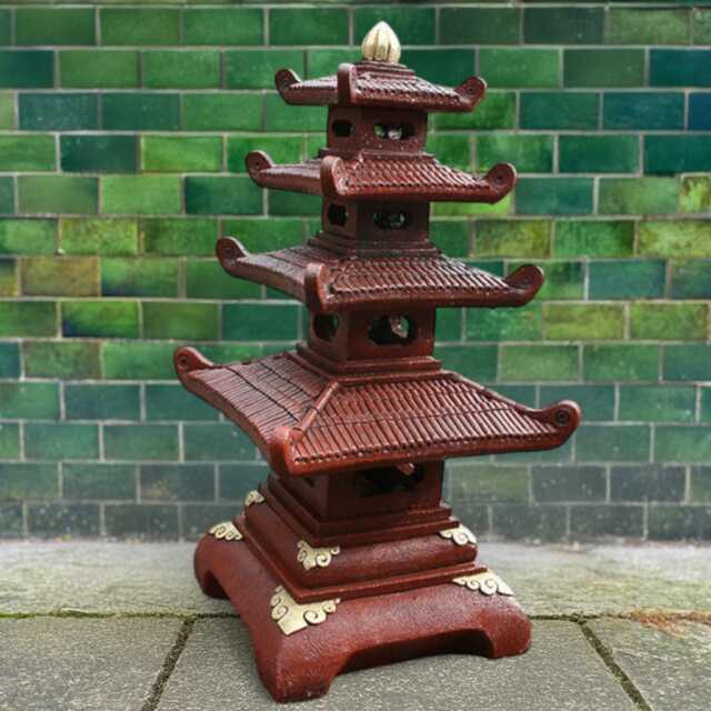 Concrete Red Pagoda Figurine Stone Japanese Cement Zen Ornament Massive Yard Front Door Garden Decor Outdoor Statue Lover Gift - image 1
