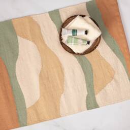 Earth Tones Bathmat Bath Mat Woven Rug - Cotton Runner Set 26x20 36x24 Cute Funky Bathroom Decor Beige Green Bathtub Accessories