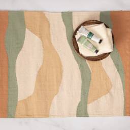 Earth Tones Bathmat Bath Mat Woven Rug - Cotton Runner Set 26x20 36x24 Cute Funky Bathroom Decor Beige Green Bathtub Accessories - thumbnail 3
