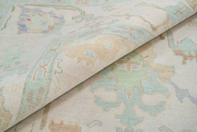 Hand-Knotted Wool Oushak Rug, Beige Green, Custom Turkish Carpet Ar_3656 - image 1