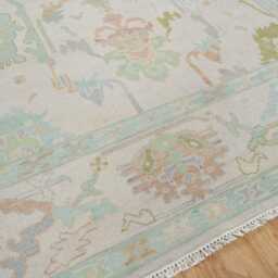 Hand-Knotted Wool Oushak Rug, Beige Green, Custom Turkish Carpet Ar_3656 - thumbnail 2