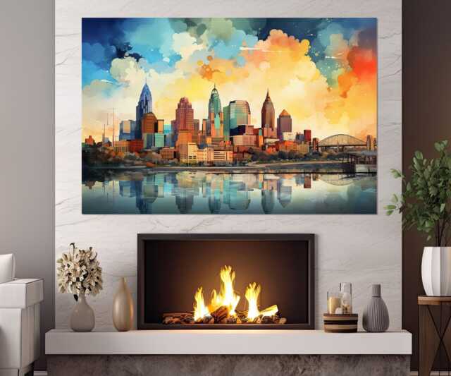 Abstract Kansas City Skyline Canvas Print, Painting, Missouri Art, Wall Framed & Ready To Hang - image 1