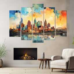 Abstract Kansas City Skyline Canvas Print, Painting, Missouri Art, Wall Framed & Ready To Hang - thumbnail 3