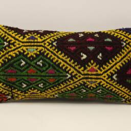 Vintage Kilim Lumbar Pillow, Hand Woven Wool Cushion - 10x20 In - thumbnail 2
