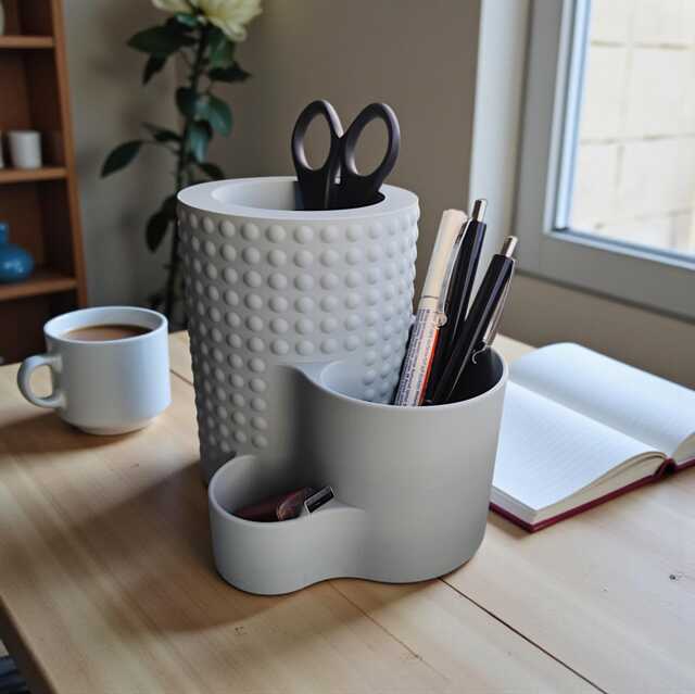 3D Printed Pencil Pot - Tiered Desk Organizer, Tactile Dimple Stationery Storage - image 1