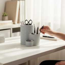 3D Printed Pencil Pot - Tiered Desk Organizer, Tactile Dimple Stationery Storage - thumbnail 3