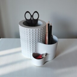 3D Printed Pencil Pot - Tiered Desk Organizer, Tactile Dimple Stationery Storage - thumbnail 4