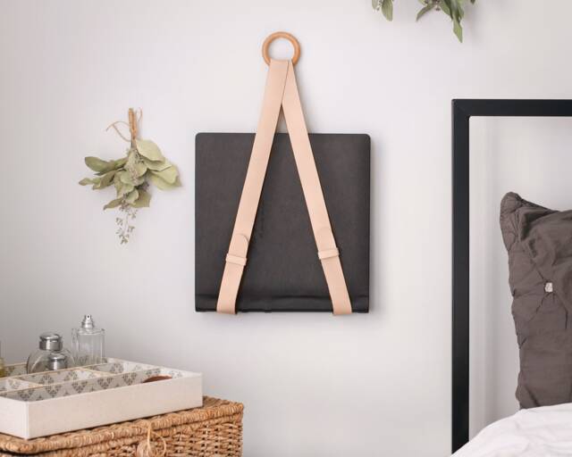Leather Hanging Magazine Holder With Wood Accent, Wall Decor, Vegetable Tan Leather, Made in The Us - image 1