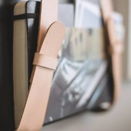 Leather Hanging Magazine Holder, Wood Accent, Wall Decor, Made in Us - thumbnail 4