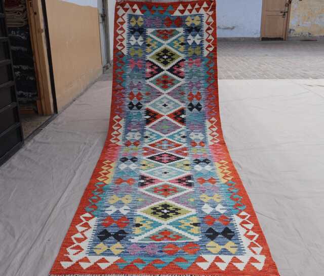 3'2x9'7 Ft Runner Rug Afghan Handmade Kilim Rug, Wool Flatweave Geometric Oriental Rug, 10 Hallway Runner, Kitchen - image 1