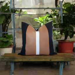 Color Block Pillow Cover Saddle Tan Faux Leather, Black Or White - 16x16'' - thumbnail 1