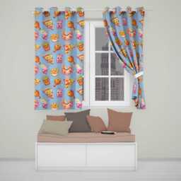 Cute French Fries Seamless Pattern Blue Background Readymade Eyelet Ring Top Thermal 100% Blackout Curtains