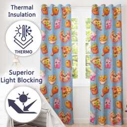 Cute French Fries Seamless Pattern Blue Background Readymade Eyelet Ring Top Thermal 100% Blackout Curtains - thumbnail 3