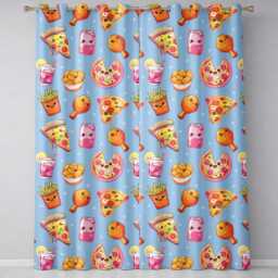 Cute French Fries Seamless Pattern Blue Background Readymade Eyelet Ring Top Thermal 100% Blackout Curtains - thumbnail 2