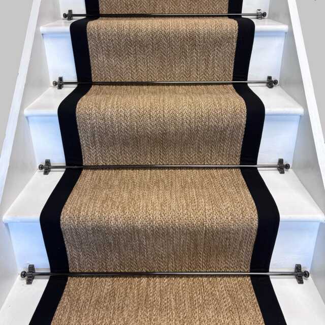 Bibery Weave Beige Stair Runner With 100% Black Cotton Border - image 1