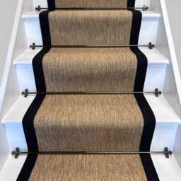 Bibery Weave Beige Stair Runner With 100% Black Cotton Border - thumbnail 1
