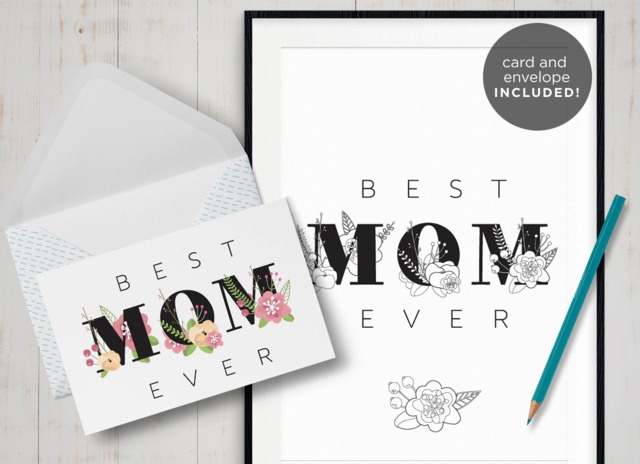 Mother Flower Gift, Best Mom Wall Print, Art Print For Mom, Printable Mothers Day Decor, Gift Her, Card Coloring Page - image 1