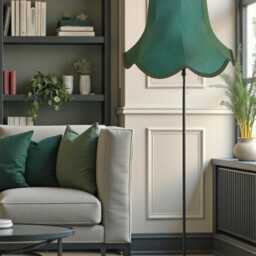Dark Green Fabric Lampshade Scalloped Trim, Handmade Uk, Table/Floor/Pendant - thumbnail 3