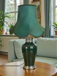 Dark Green Fabric Lampshade Scalloped Trim, Handmade Uk, Table/Floor/Pendant
