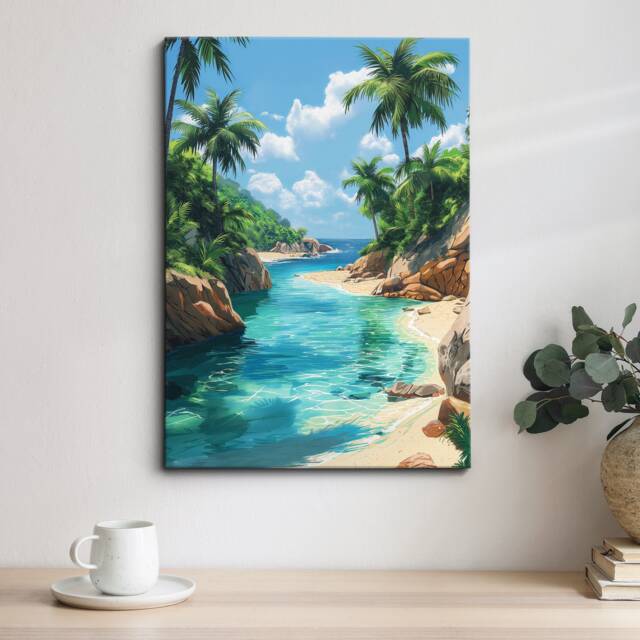 Vibrant Palm Tree Beach Summer Vacation Abstract Oil Painting Framed Poster Print & Canvas Wall Decor Art Bedroom Home Interior Gift - image 1