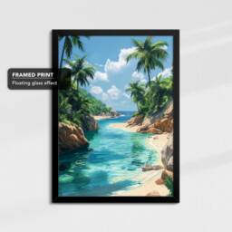 Vibrant Palm Tree Beach Summer Vacation Abstract Oil Painting Framed Poster Print & Canvas Wall Decor Art Bedroom Home Interior Gift - thumbnail 2