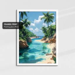 Vibrant Palm Tree Beach Summer Vacation Abstract Oil Painting Framed Poster Print & Canvas Wall Decor Art Bedroom Home Interior Gift - thumbnail 3