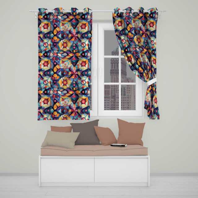 Abstract Cubist Mosaic Shapes Artistic Color Fusion Seamless Pattern Readymade Eyelet Ring Top Thermal 100% Blackout Curtains - image 1