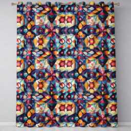 Abstract Cubist Mosaic Shapes Artistic Color Fusion Seamless Pattern Readymade Eyelet Ring Top Thermal 100% Blackout Curtains - thumbnail 2
