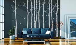 Birch Tree Wall Decal, Forest Stickers, Nursery Home Decor, Set Of 9 Trees - thumbnail 1