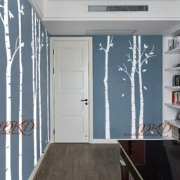 Birch Tree Wall Decal, Forest Stickers, Nursery Home Decor, Set Of 9 Trees - thumbnail 2