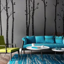 Birch Tree Wall Decal, Forest Stickers, Nursery Home Decor, Set Of 9 Trees - thumbnail 3
