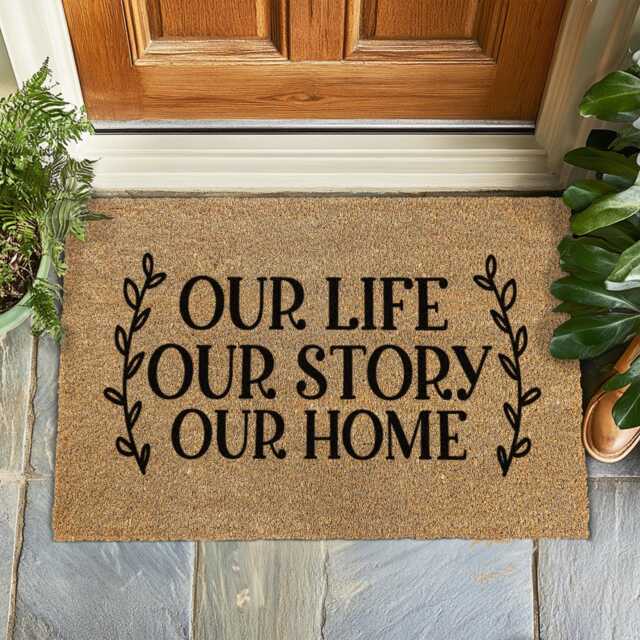 Our Life Story Home Doormat - Heartfelt Family Welcome Mat Rustic Farmhouse Style Coir Door Perfect Gift For New Homeowners - image 1
