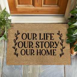 Our Life Story Home Doormat - Heartfelt Family Welcome Mat Rustic Farmhouse Style Coir Door Perfect Gift For New Homeowners - thumbnail 1