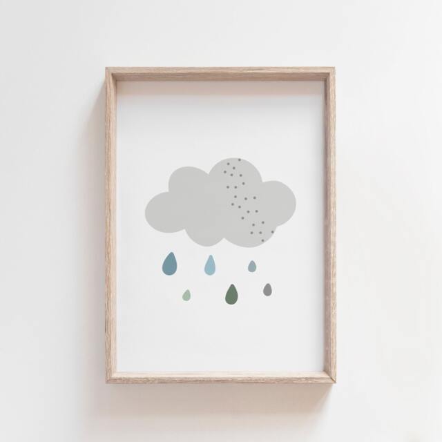 Pastel Rain Cloud Nursery Print, Boys Bedroom Weather Playroom Prints, Wall Art, Blue - image 1