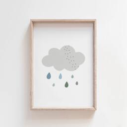 Pastel Rain Cloud Nursery Print, Boys Bedroom Weather Playroom Prints, Wall Art, Blue - thumbnail 1