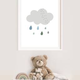 Pastel Rain Cloud Nursery Print, Boys Bedroom Weather Playroom Prints, Wall Art, Blue - thumbnail 3