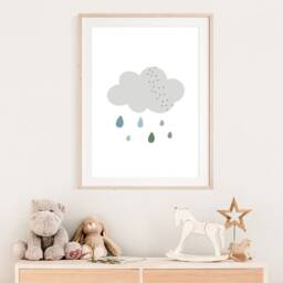 Pastel Rain Cloud Nursery Print, Boys Bedroom Weather Playroom Prints, Wall Art, Blue - thumbnail 2