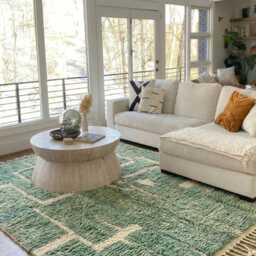 Moss Green Abstract Shag Rug - Contemporary Berber Design Large Area Living Room Handmade Moroccan Wool Carpet Rugs - thumbnail 4