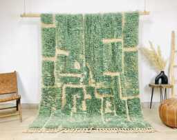 Moss Green Abstract Shag Rug - Contemporary Berber Design Large Area Living Room Handmade Moroccan Wool Carpet Rugs