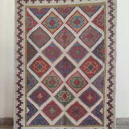 Handwoven Wool Jute Flatweave Rug - Multicolor Tribal Diamond Kilim Carpet For Living Room & Bedroom - thumbnail 4