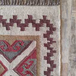 Handwoven Wool Jute Flatweave Rug - Multicolor Tribal Diamond Kilim Carpet For Living Room & Bedroom - thumbnail 2