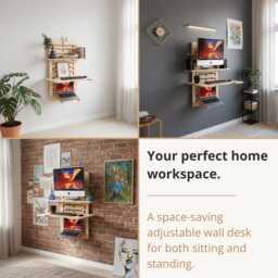 Wall Mounted Standing Desk Hideaway Home Office Furniture - thumbnail 4