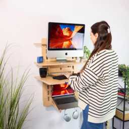 Wall Mounted Standing Desk Hideaway Home Office Furniture - thumbnail 2